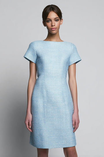 Knee-Length Sheath Bateau Sky Blue Work Dress